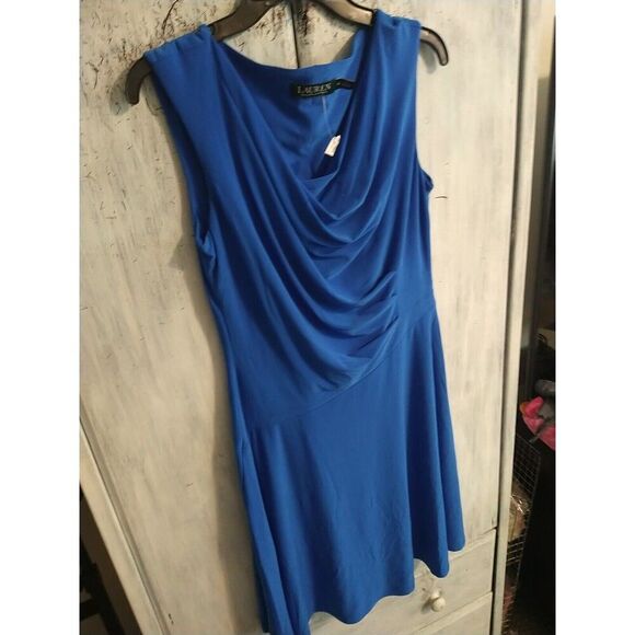 Lauren Ralph Lauren cowl neck Knee length Sleeveless Dress Blue size 10 Classic - Picture 4 of 9